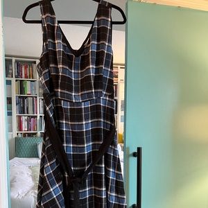 Plaid Fit and Flare Dress with Belt